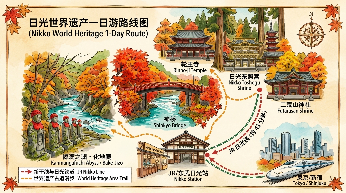 日光世界遗产一日游手绘路线图