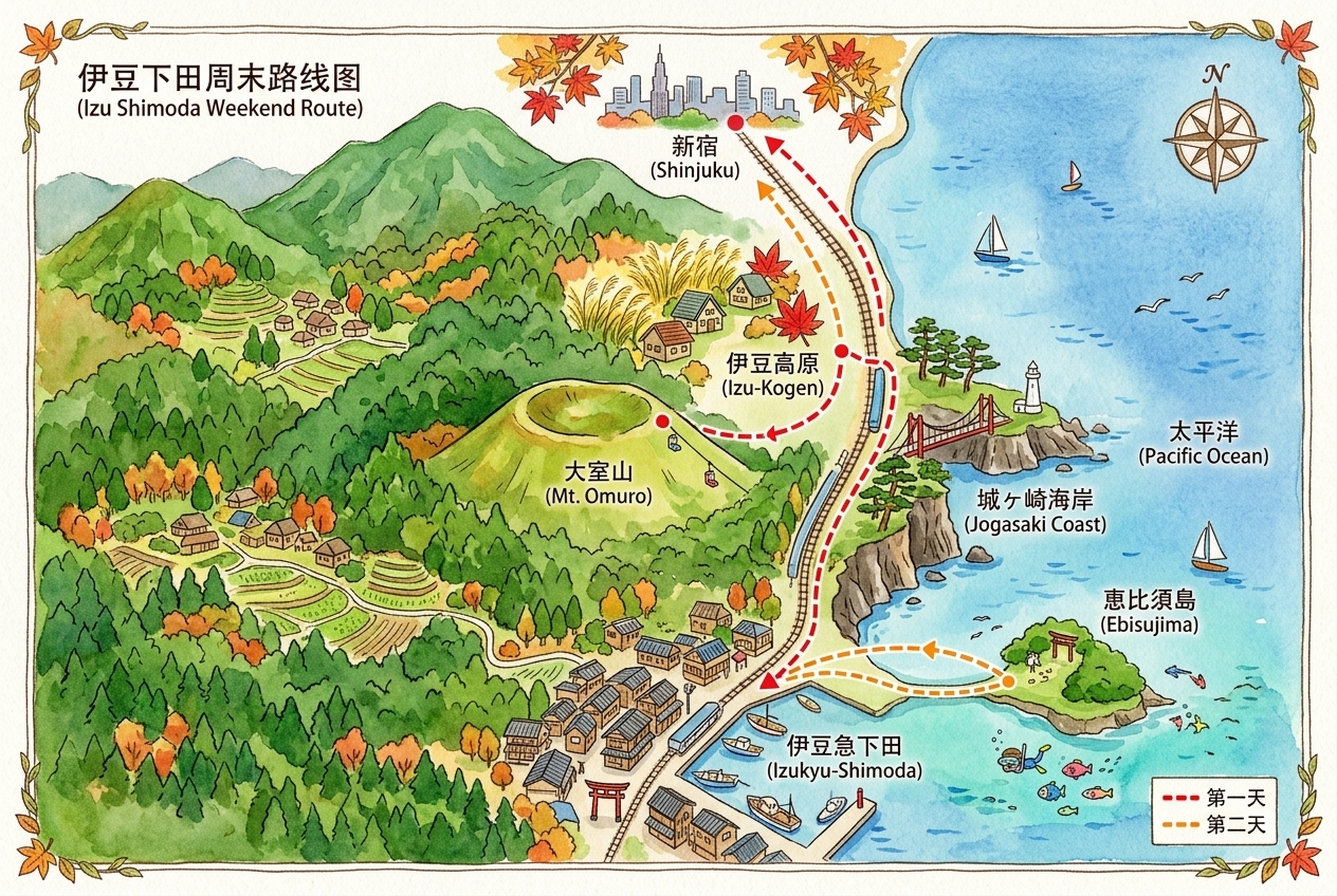 周末2路线图：伊豆下田周末路线图